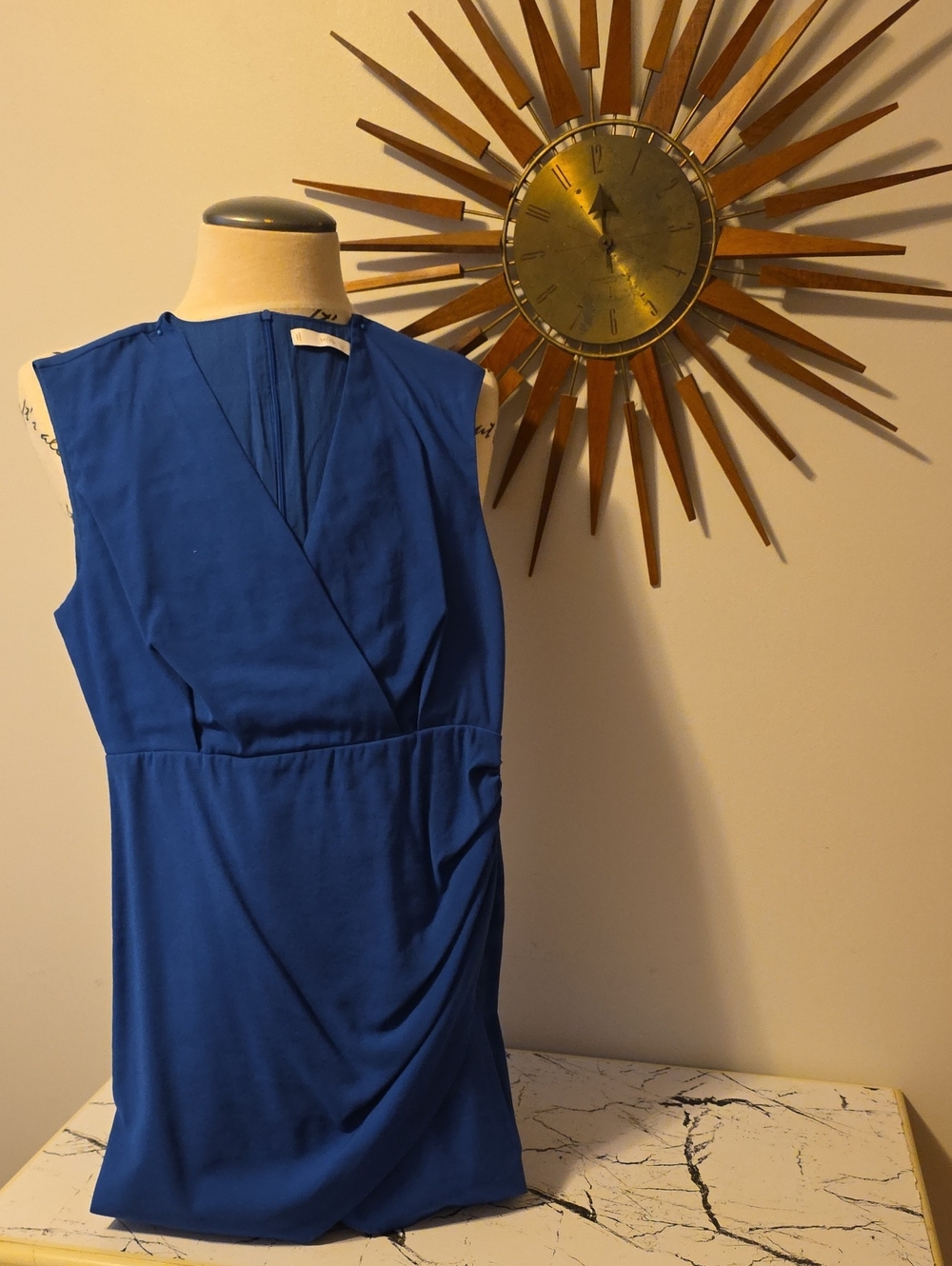 MNG Sleeveless Royal Blue V-Neck Draped Women's Top